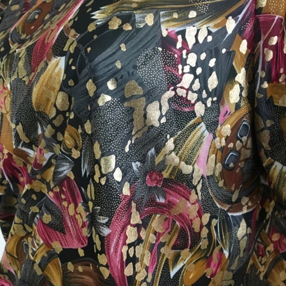 Vintage 80’s Abstract Top Shirt Gold Sheen Black Berry Woman’s 6 Fundamental - Picture 9 of 15